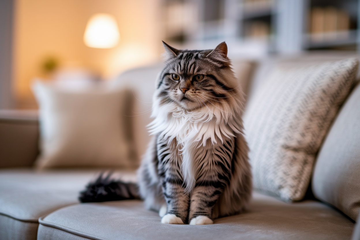 chat-duveteux-canape-bouche-ouverte