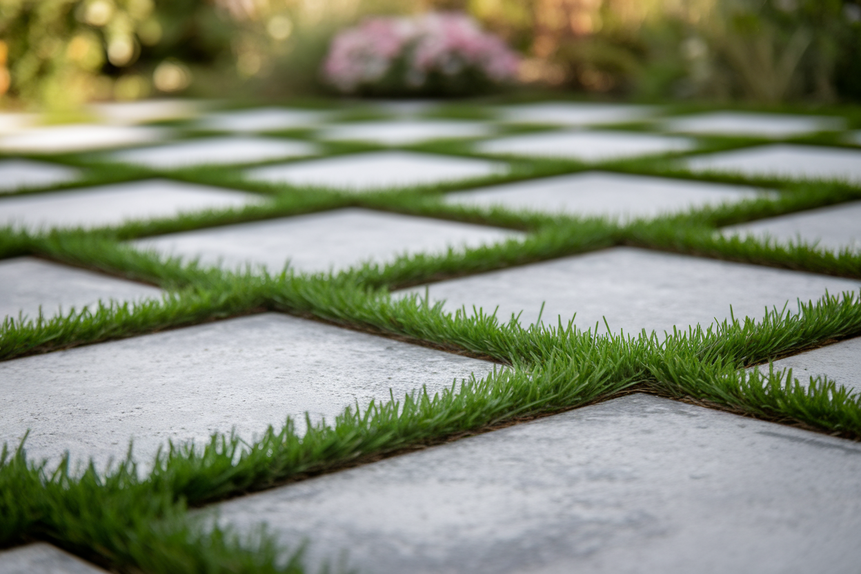 dallage-beton-herbe-jardin-flou